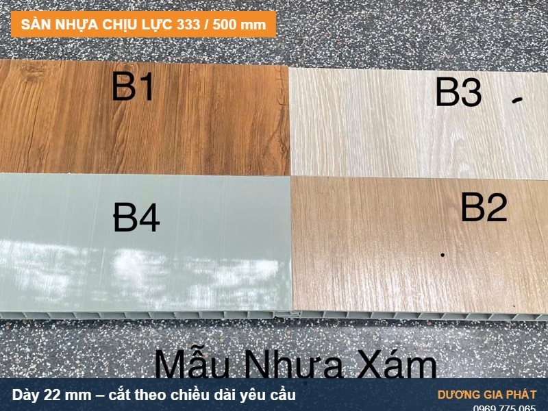 Sàn nhựa chịu lực bản rộng 500 mm và 333 mm dày 22 mm: cắt theo chiều dài yêu cầu, cách tính và báo giá