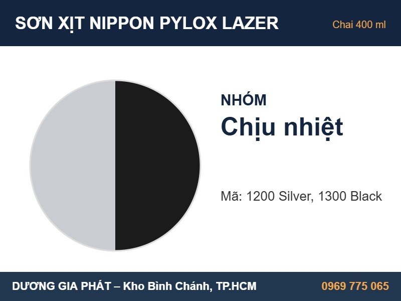 Sơn Xịt Chịu Nhiệt Nippon Pylox Lazer 1200 Bạc, 1300 Đen 400ml