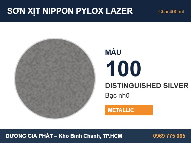 Sơn Xịt Nippon Pylox Lazer Màu 100 Distinguished Silver (Bạc nhũ) 400ml