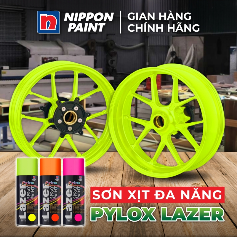 Sơn Xịt Nippon Pylox Lazer Màu 1005 Yellow (Vàng phản quang) 400ml