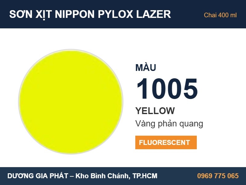 Sơn Xịt Nippon Pylox Lazer Màu 1005 Yellow (Vàng phản quang) 400ml
