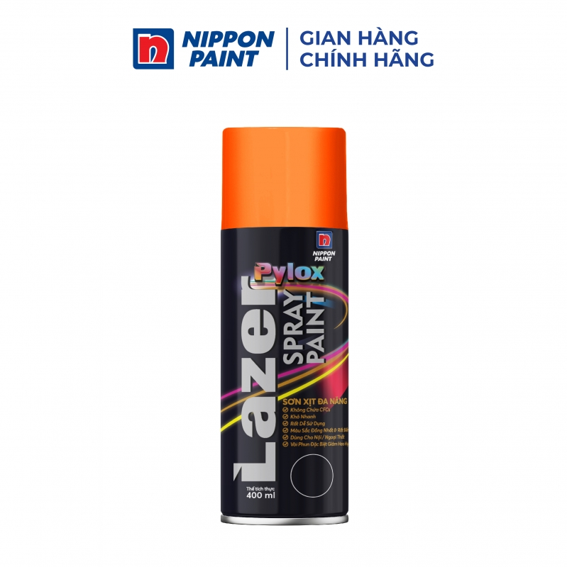 Sơn Xịt Nippon Pylox Lazer Màu 1006 Orange (Cam phản quang) 400ml