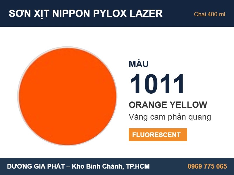 Sơn Xịt Nippon Pylox Lazer Màu 1011 Orange Yellow (Vàng cam phản quang) 400ml