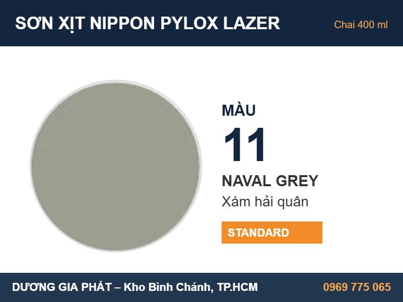 Sơn Xịt Nippon Pylox Lazer Màu 11 Naval Grey (Xám hải quân) 400ml