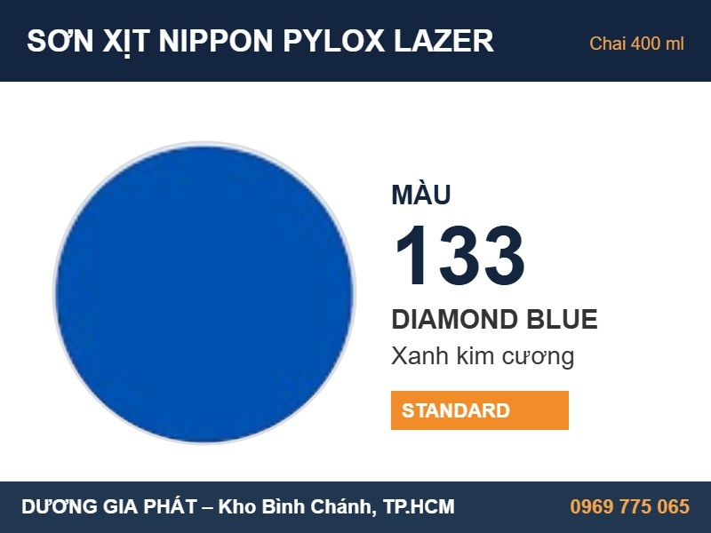 Sơn Xịt Nippon Pylox Lazer Màu 133 Diamond Blue (Xanh kim cương) 400ml