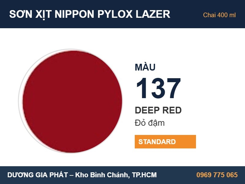 Sơn Xịt Nippon Pylox Lazer Màu 137 Deep Red (Đỏ đậm) 400ml