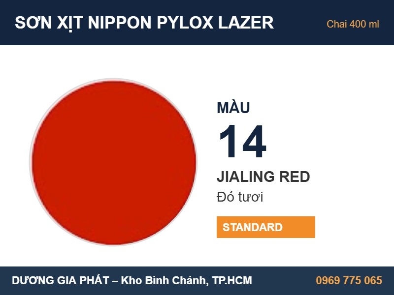 Sơn Xịt Nippon Pylox Lazer Màu 14 Jialing Red (Đỏ tươi) 400ml