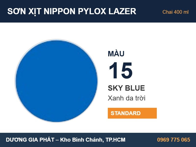 Sơn Xịt Nippon Pylox Lazer Màu 15 Sky Blue (Xanh da trời) 400ml