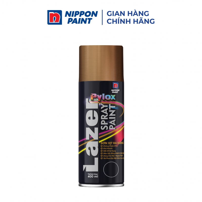 Sơn Xịt Nippon Pylox Lazer Màu 171 Red Gold (Vàng đồng nhũ) 400ml