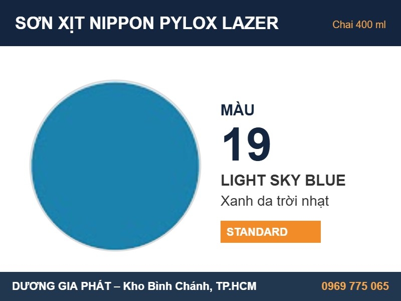 Sơn Xịt Nippon Pylox Lazer Màu 19 Light Sky Blue (Xanh da trời nhạt) 400ml