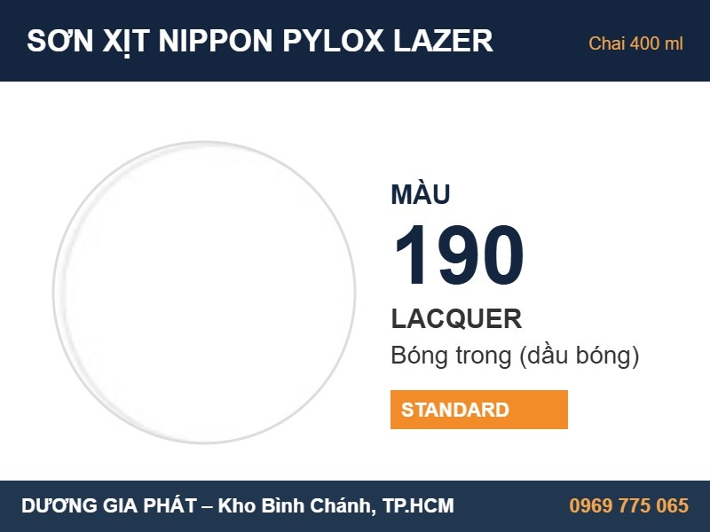Sơn Xịt Nippon Pylox Lazer Màu 190 Lacquer (Bóng trong (dầu bóng)) 400ml
