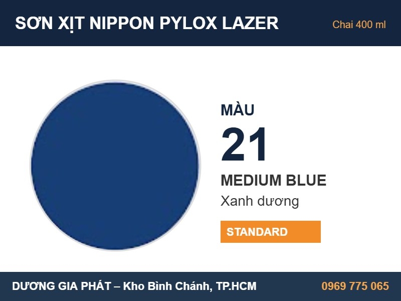Sơn Xịt Nippon Pylox Lazer Màu 21 Medium Blue (Xanh dương) 400ml