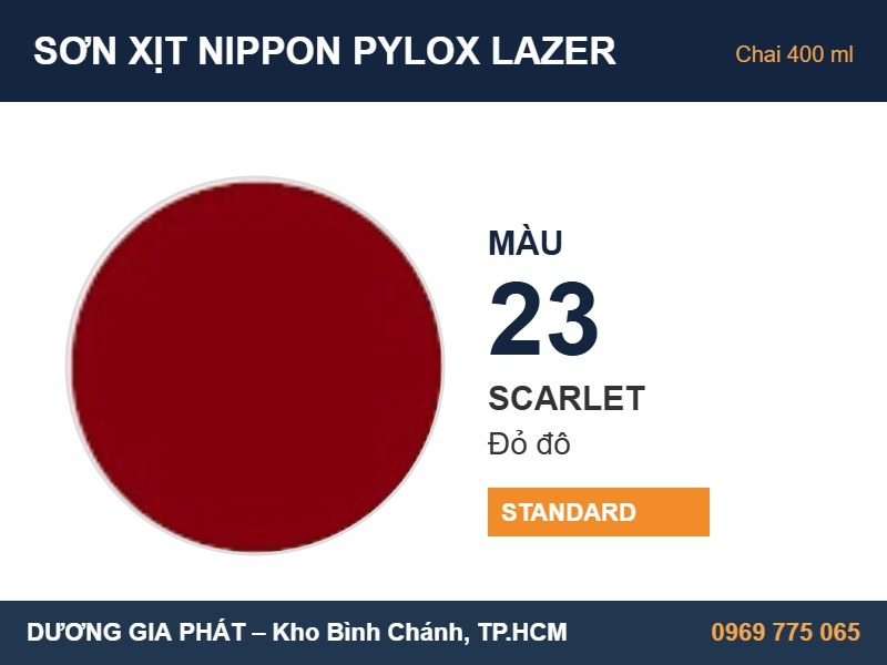 Sơn Xịt Nippon Pylox Lazer Màu 23 Scarlet (Đỏ đô) 400ml