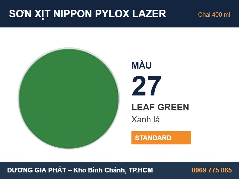 Sơn Xịt Nippon Pylox Lazer Màu 27 Leaf Green (Xanh lá) 400ml