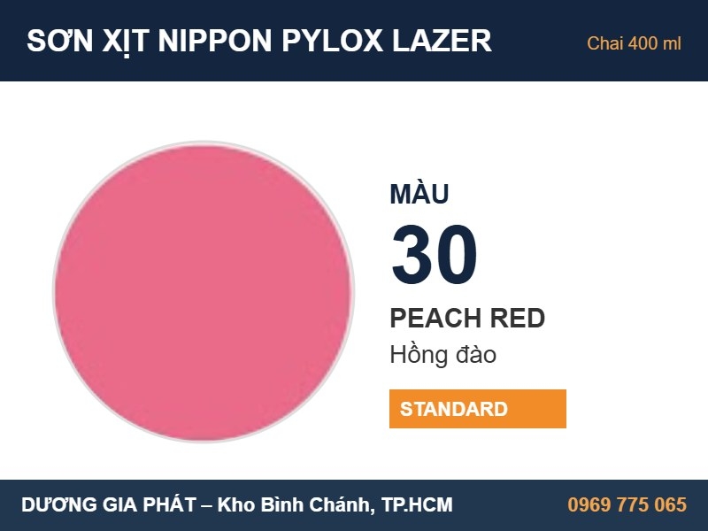 Sơn Xịt Nippon Pylox Lazer Màu 30 Peach Red (Hồng đào) 400ml