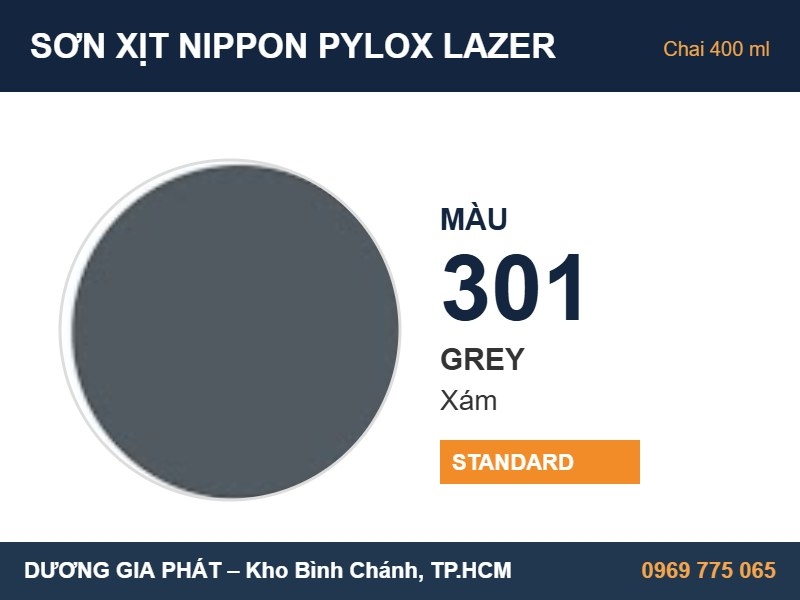 Sơn Xịt Nippon Pylox Lazer Màu 301 Grey (Xám) 400ml