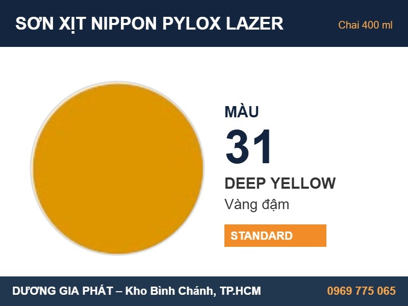 Sơn Xịt Nippon Pylox Lazer Màu 31 Deep Yellow (Vàng đậm) 400ml