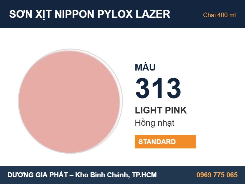 Sơn Xịt Nippon Pylox Lazer Màu 313 Light Pink (Hồng nhạt) 400ml