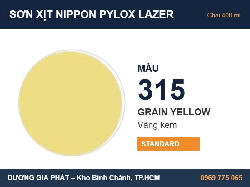 Sơn Xịt Nippon Pylox Lazer Màu 315 Grain Yellow (Vàng kem) 400ml