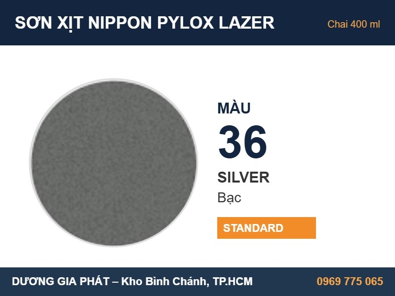 Sơn Xịt Nippon Pylox Lazer Màu 36 Silver (Bạc) 400ml