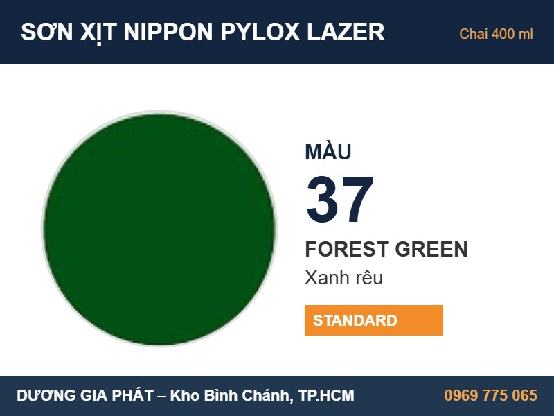 Sơn Xịt Nippon Pylox Lazer Màu 37 Forest Green (Xanh rêu) 400ml