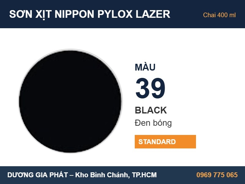 Sơn Xịt Nippon Pylox Lazer Màu 39 Black (Đen bóng) 400ml