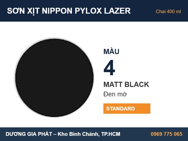 Sơn Xịt Nippon Pylox Lazer Màu 4 Matt Black (Đen mờ) 400ml