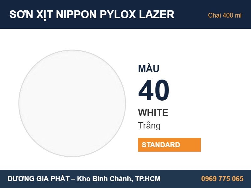 Sơn Xịt Nippon Pylox Lazer Màu 40 White (Trắng) 400ml