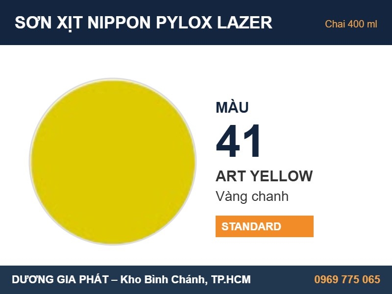 Sơn Xịt Nippon Pylox Lazer Màu 41 Art Yellow (Vàng chanh) 400ml
