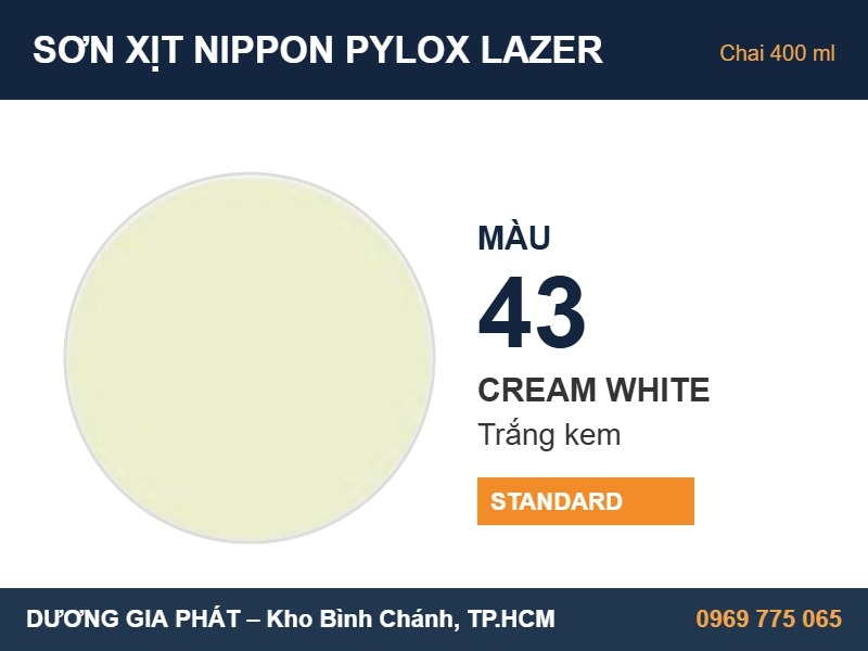 Sơn Xịt Nippon Pylox Lazer Màu 43 Cream White (Trắng kem) 400ml