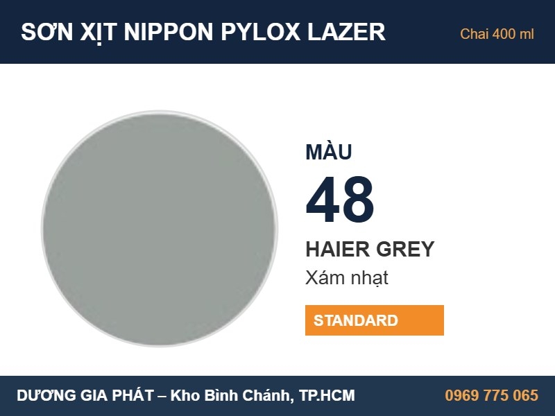 Sơn Xịt Nippon Pylox Lazer Màu 48 Haier Grey (Xám nhạt) 400ml
