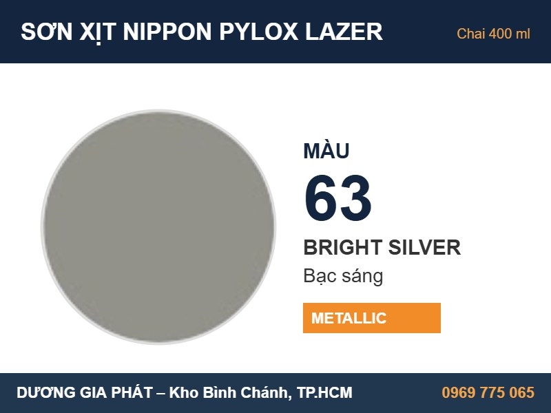 Sơn Xịt Nippon Pylox Lazer Màu 63 Bright Silver (Bạc sáng) 400ml