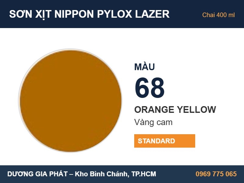 Sơn Xịt Nippon Pylox Lazer Màu 68 Orange Yellow (Vàng cam) 400ml
