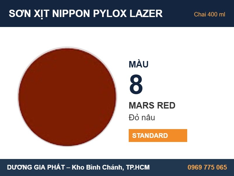 Sơn Xịt Nippon Pylox Lazer Màu 8 Mars Red (Đỏ nâu) 400ml