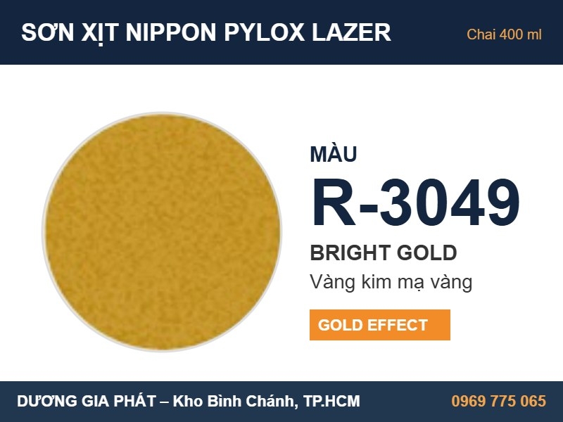 Sơn Xịt Nippon Pylox Lazer Màu R-3049 Bright Gold (Vàng kim mạ vàng) 400ml