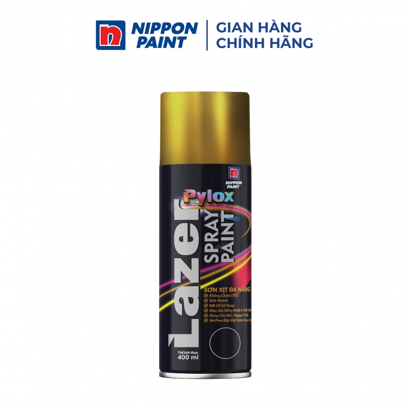 Sơn Xịt Nippon Pylox Lazer Màu R-3049 Bright Gold (Vàng kim mạ vàng) 400ml