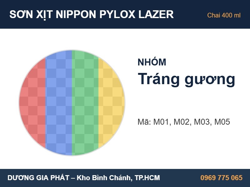 Sơn Xịt Nippon Pylox Lazer Tráng Gương Transparent M01–M05 400ml