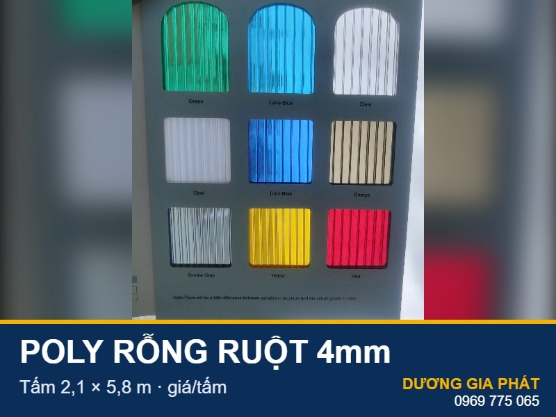 Tấm Poly Rỗng Ruột Solarlight 4mm 2,1 x 5,8m