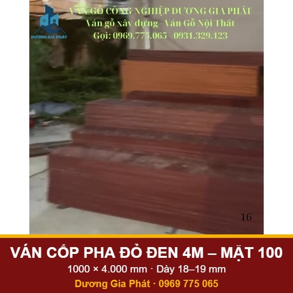 Ván Cốp Pha Đỏ Đen Dài 4 Mét Mặt 100 (1000mm)