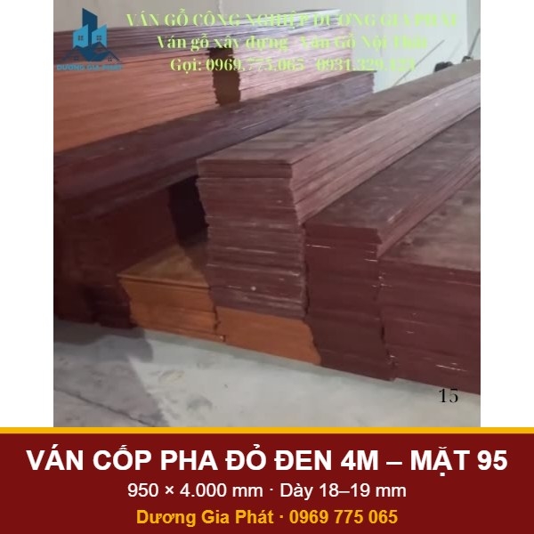 Ván Cốp Pha Đỏ Đen Dài 4 Mét Mặt 95 (950mm)
