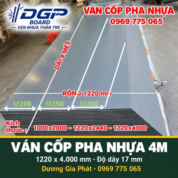 Ván Cốp Pha Nhựa Dài 4 Mét Mặt 90 (900mm)