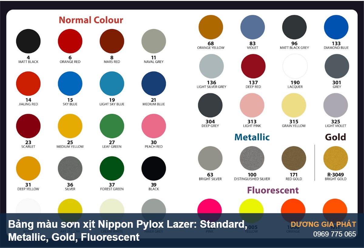 Bảng màu sơn xịt Nippon Pylox Lazer